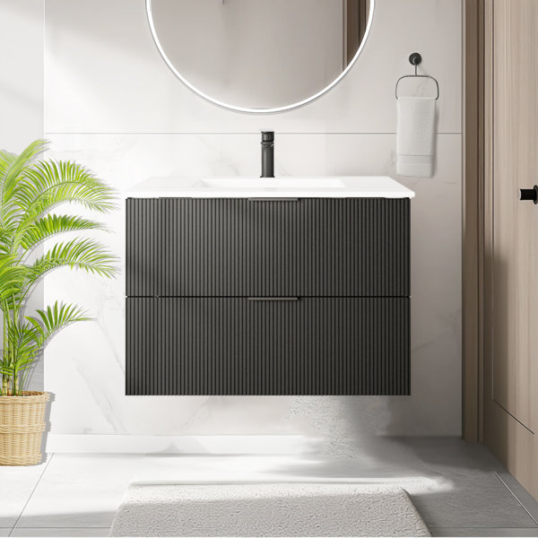 Ebern Designs 30 Inch Bathroom Vanity Cabinet with Sink Black Wall ...